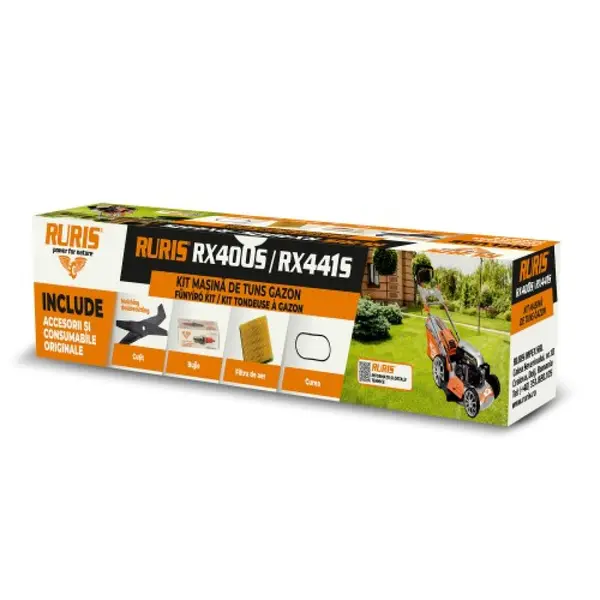 Kit Masina de Tuns Iarba RURIS 444s ,Cutit Mulching, Curea, Filtru Aer, Bujie, Kit Surub