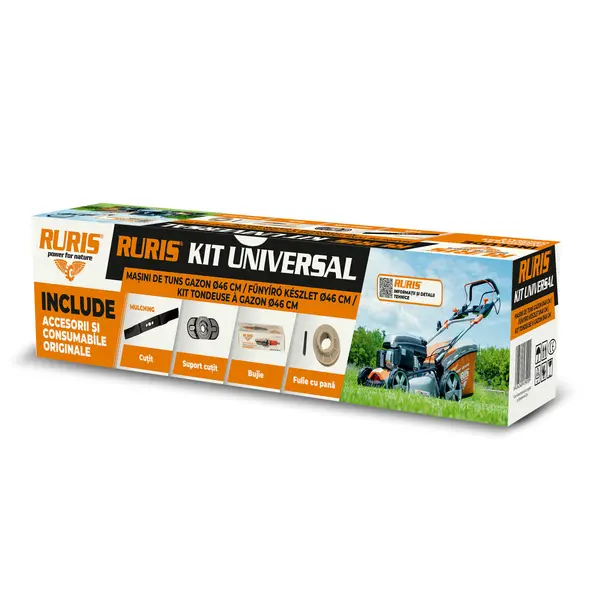 Kit Masina de Tuns Iarba Universal diam 46cm, cutit mulching, bujie, adaptor univ, adapt fulie,kit surub