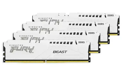 Kit Memorii Kingston Fury Beast White Intel XMP 3.0, 64GB (4 x 16 GB), DDR5-6000MHz, CL40, Quad Channel
