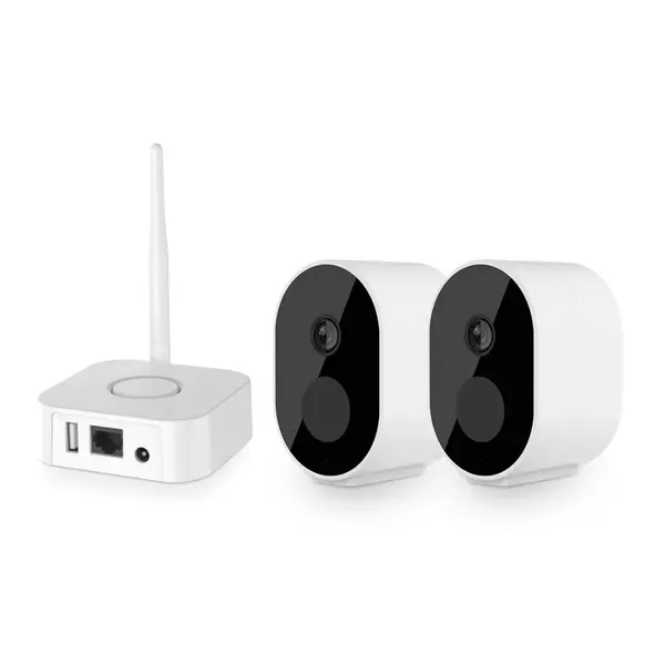 Kit mini NVR Video ANNKE N44WEH+I41DL*2, statie tip baza cu 2 camere interior/exterior 2MP, Full HD, baterie, rezistent la intemperii