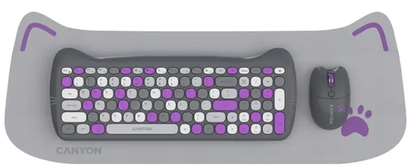 Kit mouse, tastatură și pad Canyon - CNS-HSETW6VT, wireless, mov