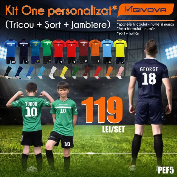 KIT One Personalizabil copii si adulti EF5 2XS, Tricou portocaliu și șort negru