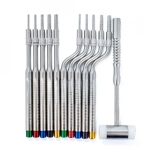 Kit osteotoame 10 buc plus ciocan si cutie de sterilizare