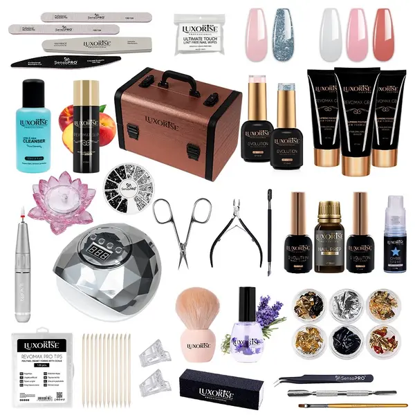 Kit Polygel REVOMAX LUXORISE MASTER Sculpt cu Lampa & Freza + CADOURI