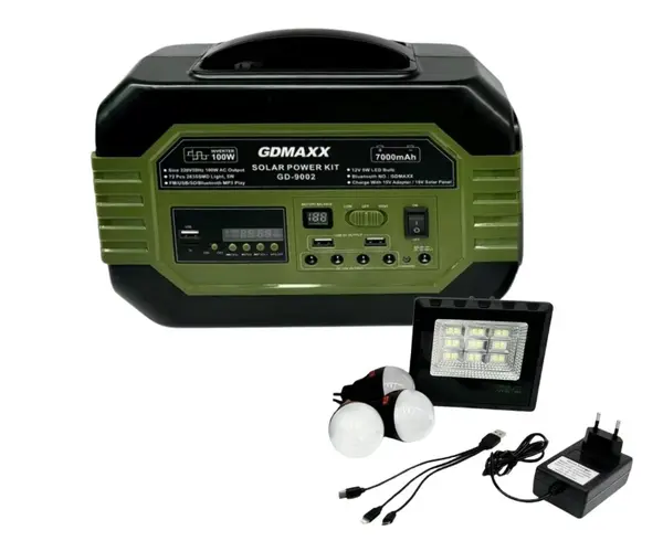 Kit Portabil Energie Solara GD LITE 9002 putere 100W Panou Solar Boxa FM/MP3 Iluminare LED