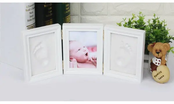 Kit rama foto tripla mobila cu 2 amprente mulaj Drool natur, culoare albastru