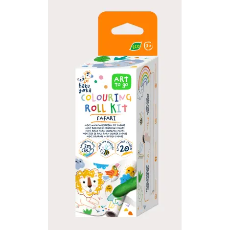 Kit rola de desenat - 2 m, include stickere si 4 creioane colorate cerate, Safari - Haku Yoka