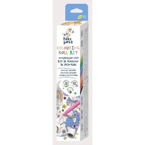 Kit rola de desenat 3 m si 12 creioane colorate cerate, Haku Yoka - Unicorni