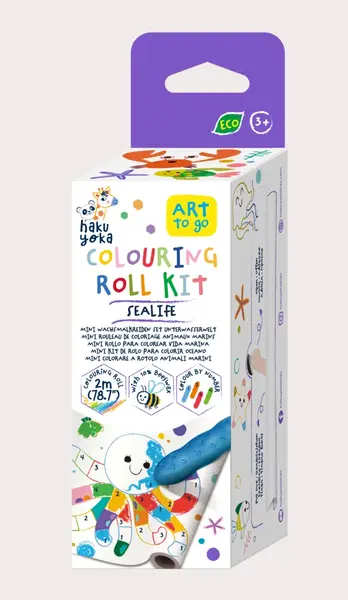 Kit rola de desenat pe numere - 2 m, include 4 creioane colorate cerate, Subacvatic - Haku Yoka
