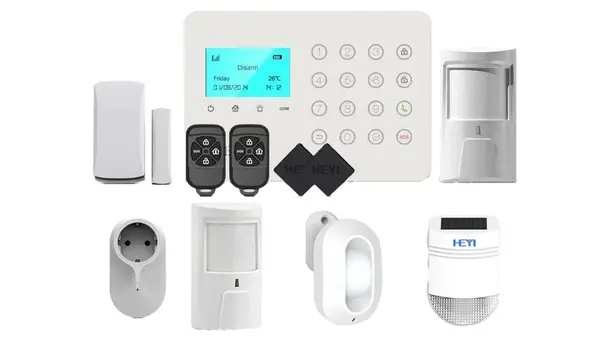 Kit sistem alarma wireless, GSM, 2 zone, priza, detector si senzor miscare, sirena exterior, Heyi KIT HY-H7-03