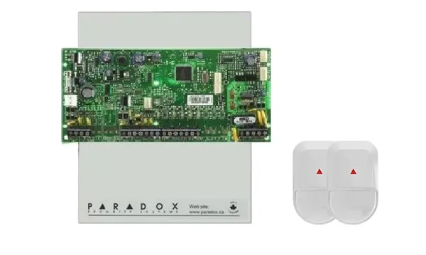 Kit sistem de alarma Paradox Kit Sp4000+2Nv5, 8 zone, extensibil pana la 32 zone, 2 partitii, 2x detector miscare