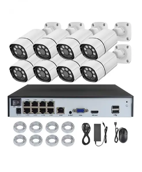 Kit/Sistem supraveghere video NVR cu 8 canale, hard disk 4TB, POE, 8 camere 8 MP, inregistare audio, 8 x 20m cablu de retea UTP