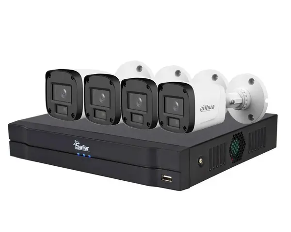 Kit supraveghere 4 camere 2MP FULL HD, lentila 2.8mm, IR 20 metri si DVR Pentabrid Safer, KITEXT4FULLHD