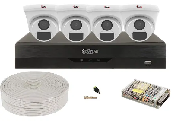 Kit supraveghere 4 camere Safer 2MP Full HD, IR 20 metri, DVR DAHUA, DH-4X1200EMP-A-1