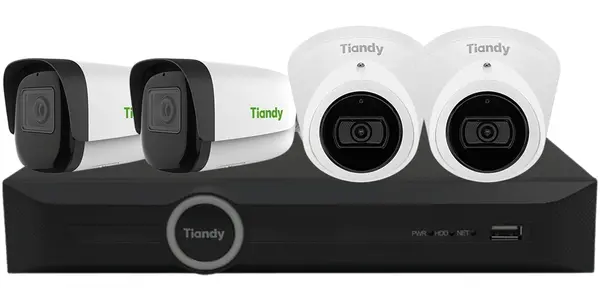 Kit supraveghere IP Starlight Tiandy, 4 camere 8MP 4K, Iluminare IR 30/50m, Microfon, PoE, NVR 8 canale, IP66, KIT-TN8MSTAR