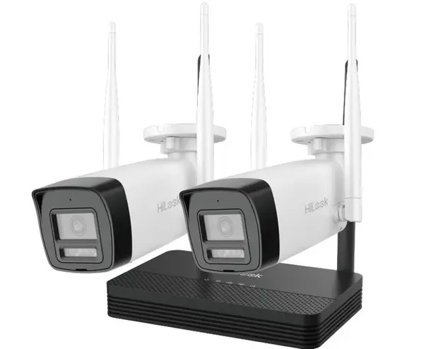 Kit supraveghere IP wireless de exterior Hikvision HiLook IKS-2042BH-PH/W, EasyLink, 2 camere , 2MP, IR 30m, Audio, microSD, NVS,