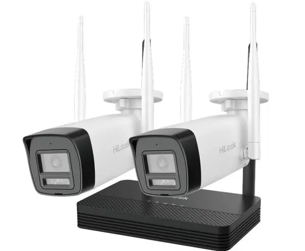 Kit supraveghere IP wireless Hikvision HiLook, 2 camere bullet, 4MP, IR 30m, Audio, slot microSD, NVR 4 canale - IKS-2044BH-PH/W