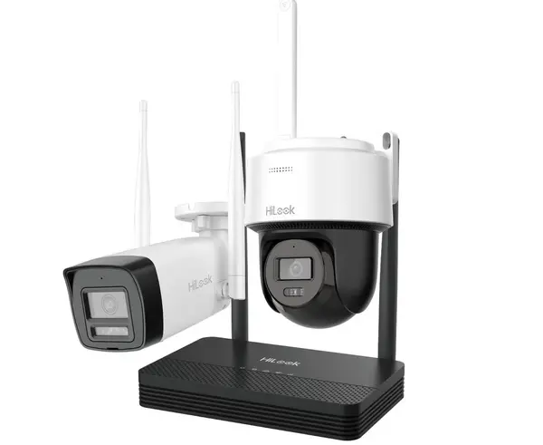 Kit supraveghere IP Wireless Hikvision HiLook EasyLink IKS-2042BPH-PH/W, 2x camere de 2MP, IR, slot microSD, NVR 4 canale, Audio