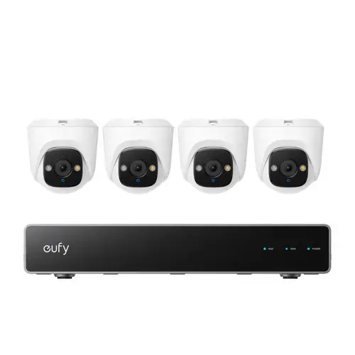 Kit supraveghere video eufy Security NVR PoE E41, Rezolutie 4K, 5× Zoom, AI, Night Vision Color, 4 camere turret