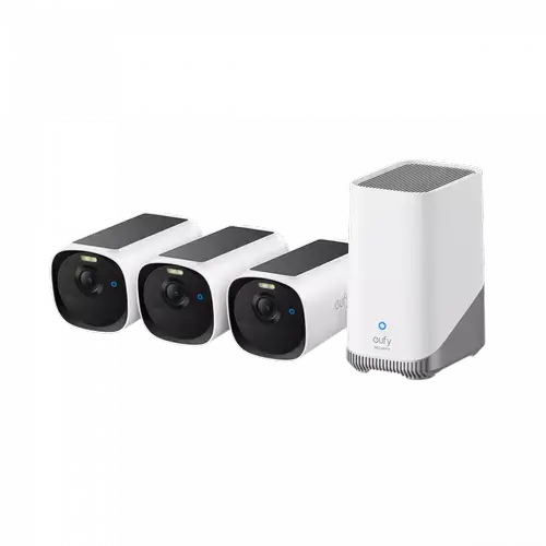 Kit supraveghere video eufyCam E40, 2K HD, Incarcare solara, MaxColour Vision, Homebase 3 + 3 camere video