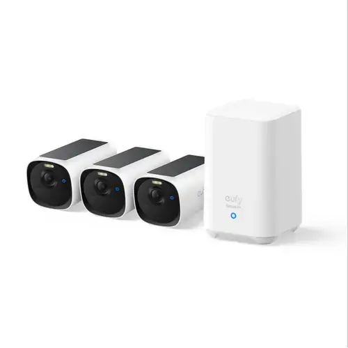 Kit supraveghere video eufyCam E40, 2K HD, Incarcare solara, MaxColour Vision, Homebase 2 + 3 camere video