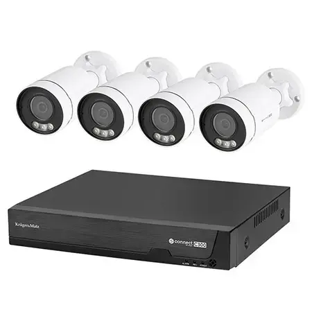 Kit supraveghere video Kruger&Matz C300, 4 camere incluse, 5MP 2560x1944, PoE, IP67, IR 30m (Alb)