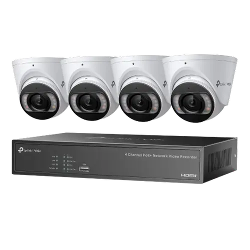 Kit Supraveghere video NVR + HDD 2TB POE TP-Link VIGI 4 canale + 4 camere 4MP, Lentila 2.8, IR+WL 30ML Turret, NVR TP-Link VIGI 4 canale, 8MP, 1 SATA