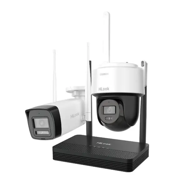 Kit supraveghere WiFi mixt HikVision Easy-Link HiLook IKS-2044BPH-PH/W, 4MP, 2.8 mm, IR 30 / 25 m, lumina alba 25 m, microfon, difuzor, detectie miscare, slot card