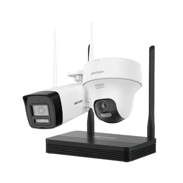 Kit supraveghere WiFi mixt HikVision Easy-Link HiLook IKS-2044BTH-PH/W, 4MP, 2.8 mm, IR 30 / 20 m, lumina alba 15 m, microfon, difuzor, detectie miscare, slot card
