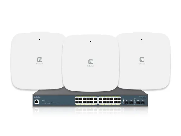 Kit switch 24 porturi GB PoE, 4 porturi SFP, 240W, 56Gbps cu management si access point Dual Band Wi-Fi 6, EnGenius BundleEliteSMB