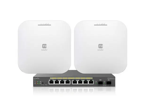 Kit switch PoE 8 porturi GB, 2 porturi SFP si access point dual band Wi-Fi 6, EnGenius KitFITOfficePlus