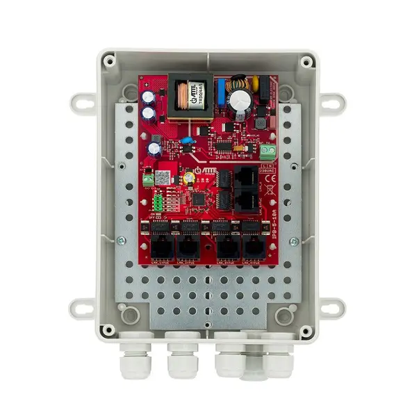 Kit Switch PoE cu 6 porturi pentru 5 camere IP ATTE Power IPB-5-10A-M2, 10/100 Mbps, carcasa exterior ABOX-M2