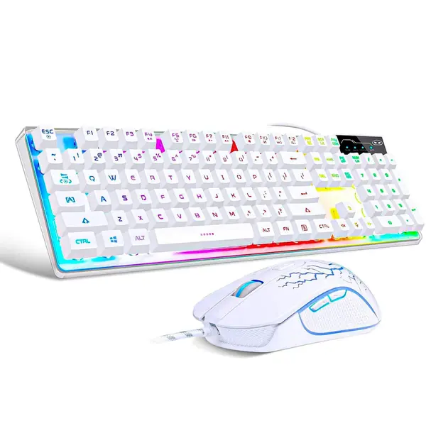 Kit Tastatura, Mouse Gaming RGB, 104 taste, 7 culori si moduri de iluminare, Alb - Default Title