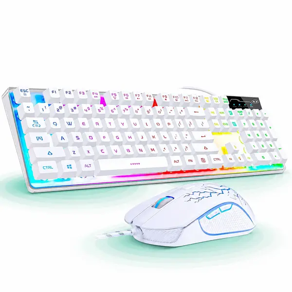 Kit Tastatura, Mouse Gaming RGB, 104 taste, 7 culori si moduri de iluminare, Alb - Default Title