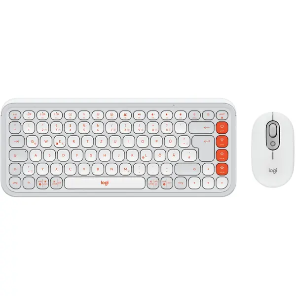 Kit tastatura + mouse Logitech Pop Icon Combo, Wireless, Off White/Orange