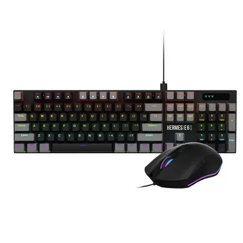 Kit tastatura si mouse Gamdias Hermes E6 Elite, Wired, USB, iluminare RGB (Negru/Gri)