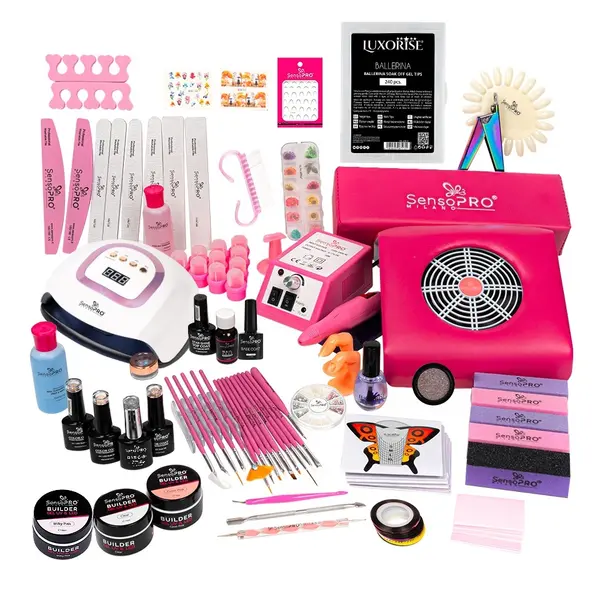 Kit Unghii False Duo cu Gel UV si Oja Semipermanenta SensoPRO Milano 10ml - Promotie #35 + CADOU