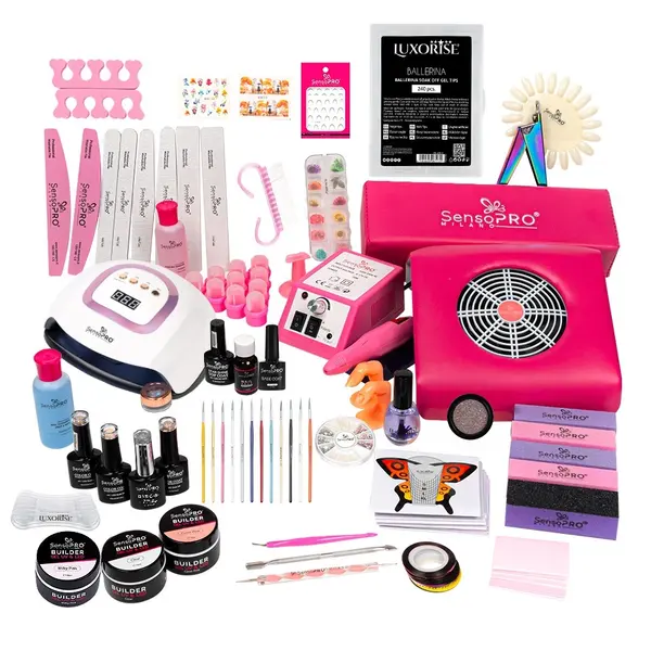 Kit Unghii False Duo cu Gel UV si Oja Semipermanenta SensoPRO Milano 10ml - Promotie #35 + CADOU