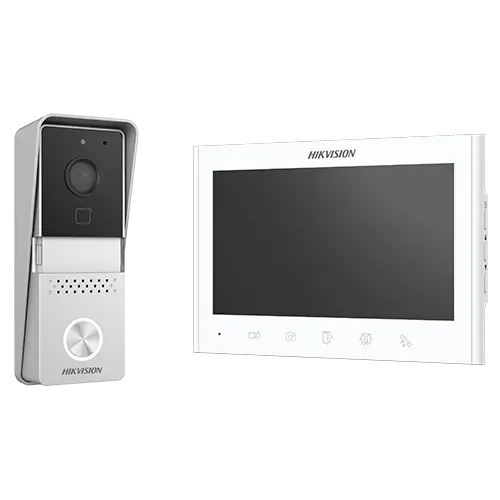 Kit videointerfon analogic 7 inch, camera, conectare 2 fire - HIKVISION DS-KIS102-P-Aparent