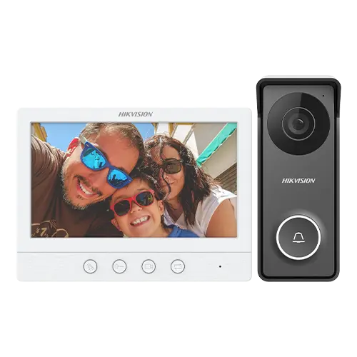 Kit videointerfon analogic, ecran 7', conectare 4 fire pentru 1 familie, IR, IK08 - HIKVISION DS-KIS213