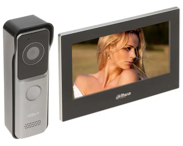 Kit videointerfon Dahua IP, 2 MP, Wi-Fi, PoE, mifare 13.56 MHz, MicroSD, H.265, monitor 7inch TFT, IP65, KTW02