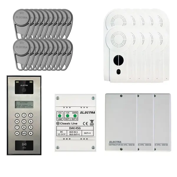 Kit videointerfon Electra Classic Line KIT-EL-VDI-2, 800 TVL, 255 posturi, RFID, tastatura, afisaj electronic, semiduplex digital, aparent