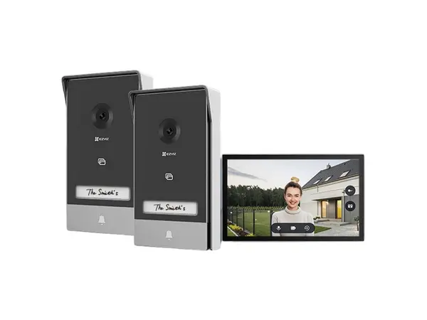 Kit videointerfon Ezviz CS-HP7 (3MP2-Entry Kit), Rezolutie 2K, TCP/IP Wi-Fi, Monitor 7 inch, 2 posturi exterioare, deblocare cu card RFID sau din aplicatie