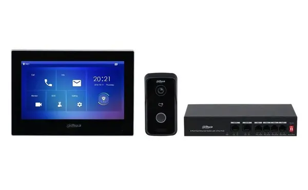 Kit videointerfon IP Dahua Eco Series, 1MP, 7 inch, IC card, Comunicare bidirectionala, PoE, MicroSD, KTP03