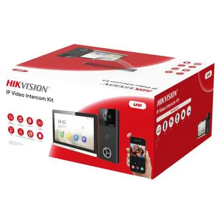 KIT videointerfon IP Wifi Hikvision DS-KIS610-P, 4MP, 1 familie, Mifare 13.56 MHz, Card, Bluetooth, App, PoE, IP65, aparent