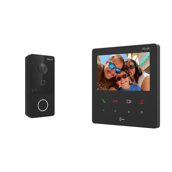 Kit videointerfon IP WiFi Hikvision HiLook VI-K46P, 2MP, touchscreen, 2.4GHz, IR 3m, ecran 4.3 inch, aparent, PoE, slot card