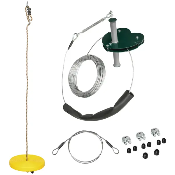 Kits de tiroliene Outsunny pentru copii 6-10 ani, mânere antiderapante, cablu ajustabil, dispozitiv de protecție pentru copaci. | Aosom Romania