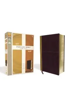 KJV, Amplified, Parallel Bible, Large Print, Leathersoft, Tan/Burgundy, Red Letter Edition: Two Bible Versions Together for Study and Comparison - Zondervan