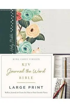 KJV, Journal the Word Bible, Large Print, Green Floral Cloth, Red Letter Edition: Reflect, Journal, or Create Art Next to Your Favorite Verses - Thomas Nelson