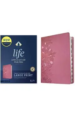 KJV Life Application Study Bible, Third Edition, Large Print (Red Letter, Leatherlike, Peony Pink, Indexed) - Tyndale